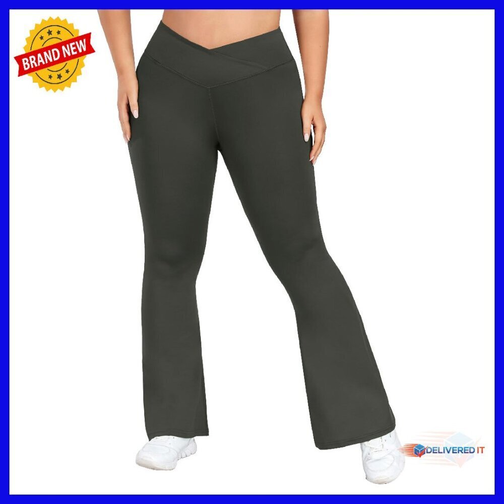 Plus Size Flare Leggings High Waist V Crossover Yoga Pants Bootcut